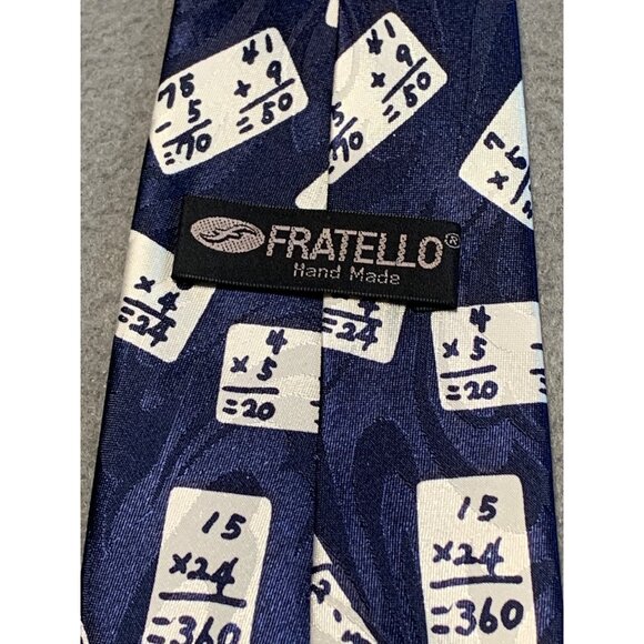 Fratello Handmade Mens Tie Math Equations Print Polyester Blue Necktie - Picture 3 of 5